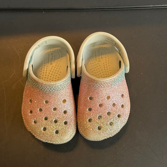 Crocs Classic Clog Kids C5 Glitter Rainbow Ombre Sparkle Slip-On Shoes - Picture 3 of 10